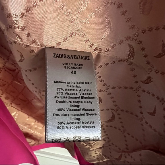 ZADIG & VOLTAIRE Blazer Women’s SZ Large
Volly Satin Trim Open Front in Pink - Picture 10 of 10